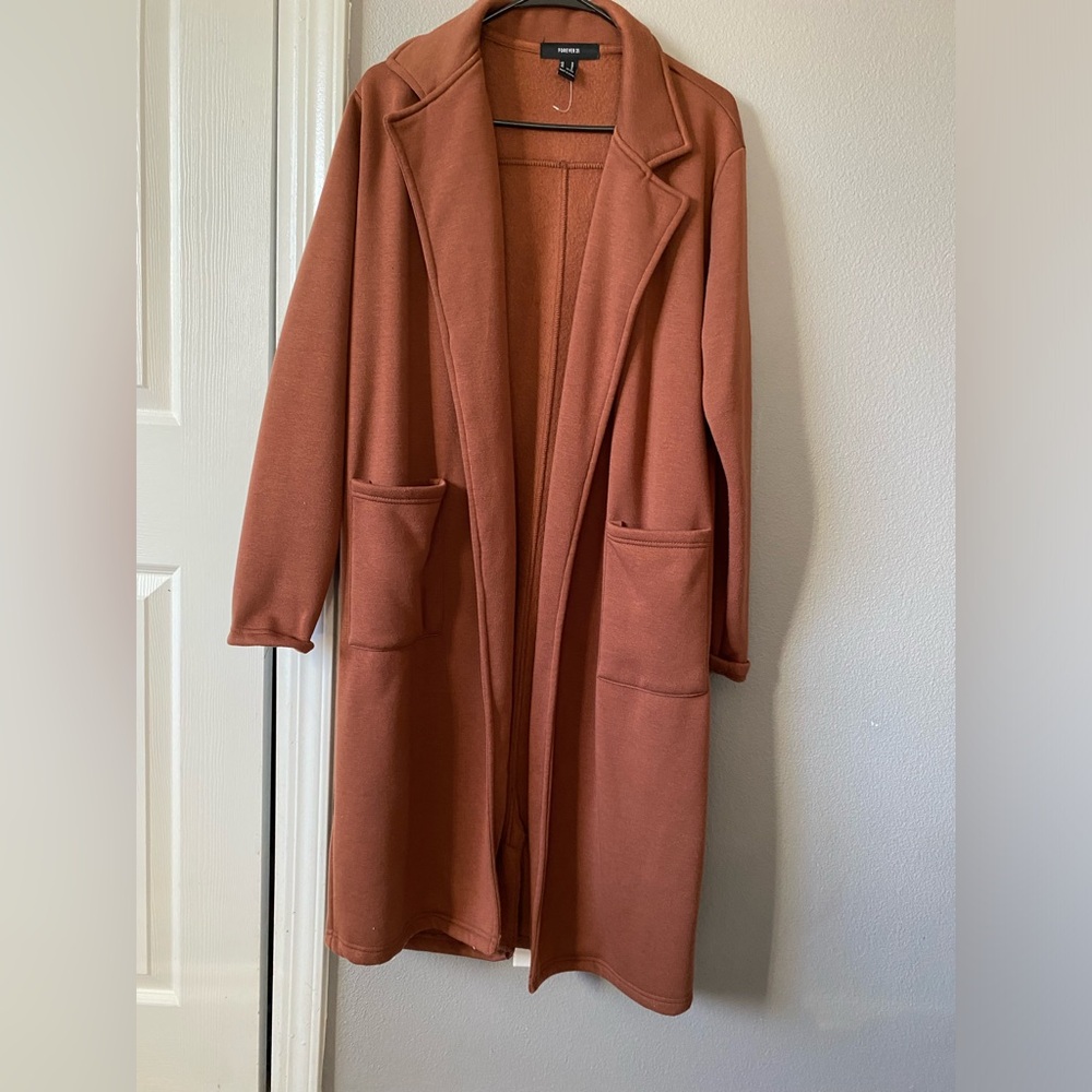Stylish Burnt Orange Brown Long Coat Medium NWOT - Picture 2 of 14